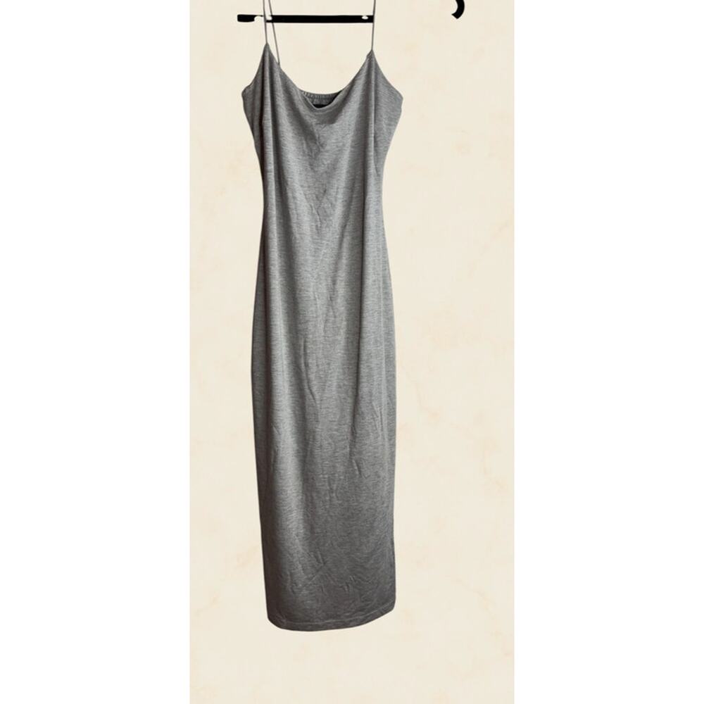 Jluxabel Heather Gray Cowl Neck Spaghetti Strap Bodycon Midi Dress Small - Picture 4 of 7